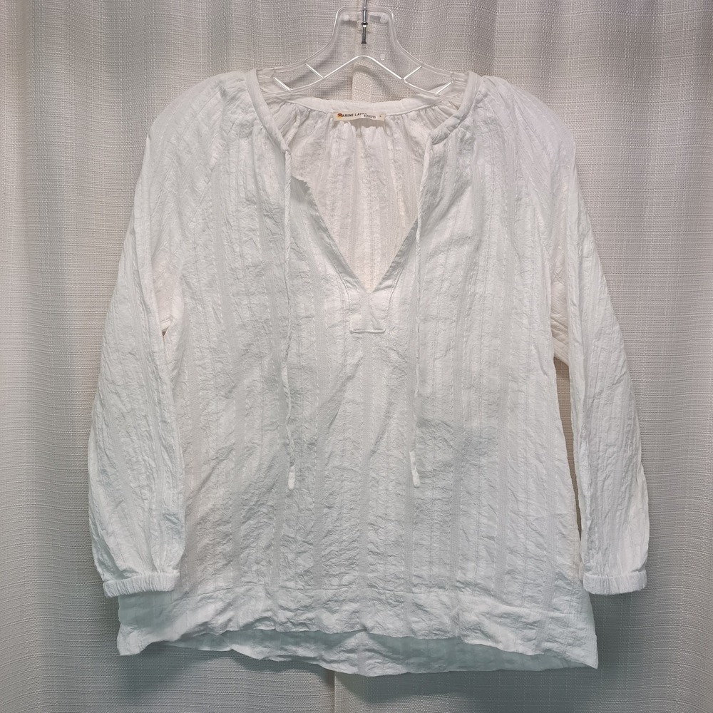 Marine Layer Women S White Cotton Gauze Tie Neck Blouse Long Sleeve Top Casual